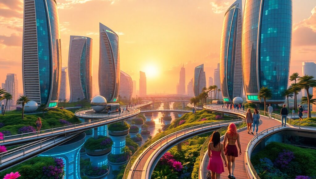 Futuristic City with Floating Gardens – free AI stock image