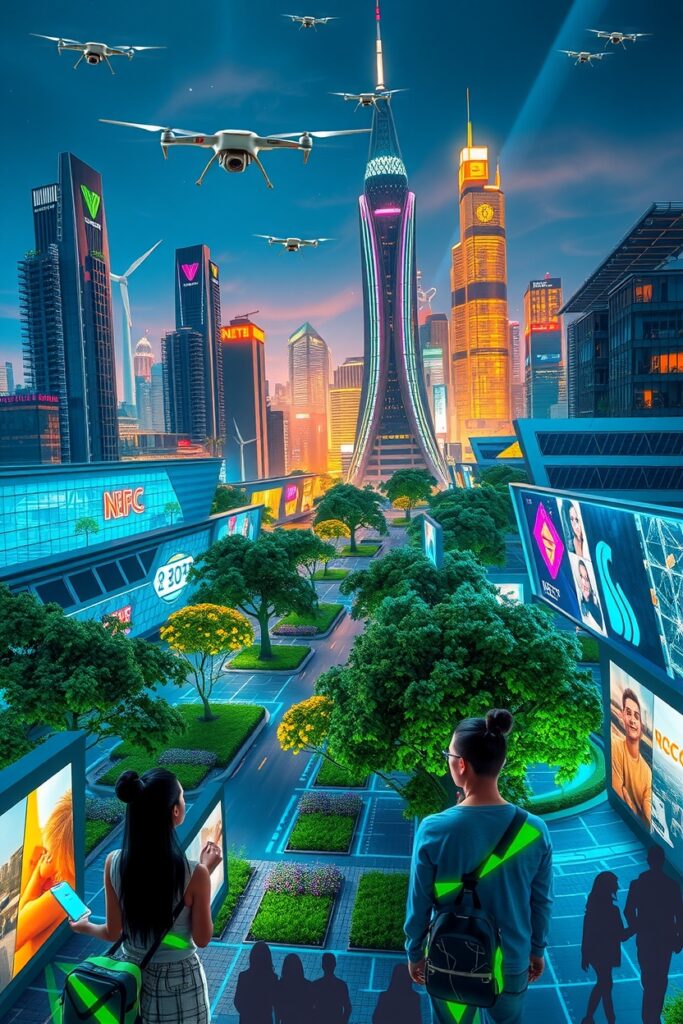 Futuristic City with Hovering Technology – free AI stock image