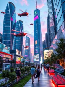 Futuristic City with Hovering Technology – free AI stock image