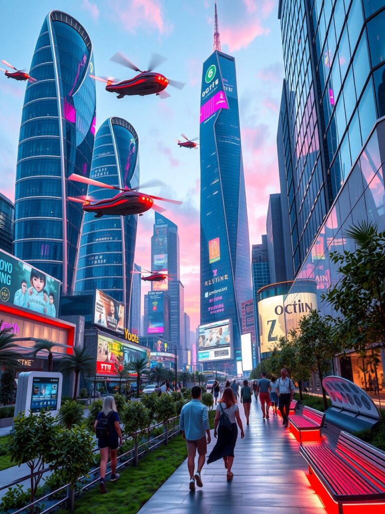 Futuristic City with Hovering Technology – free AI stock image