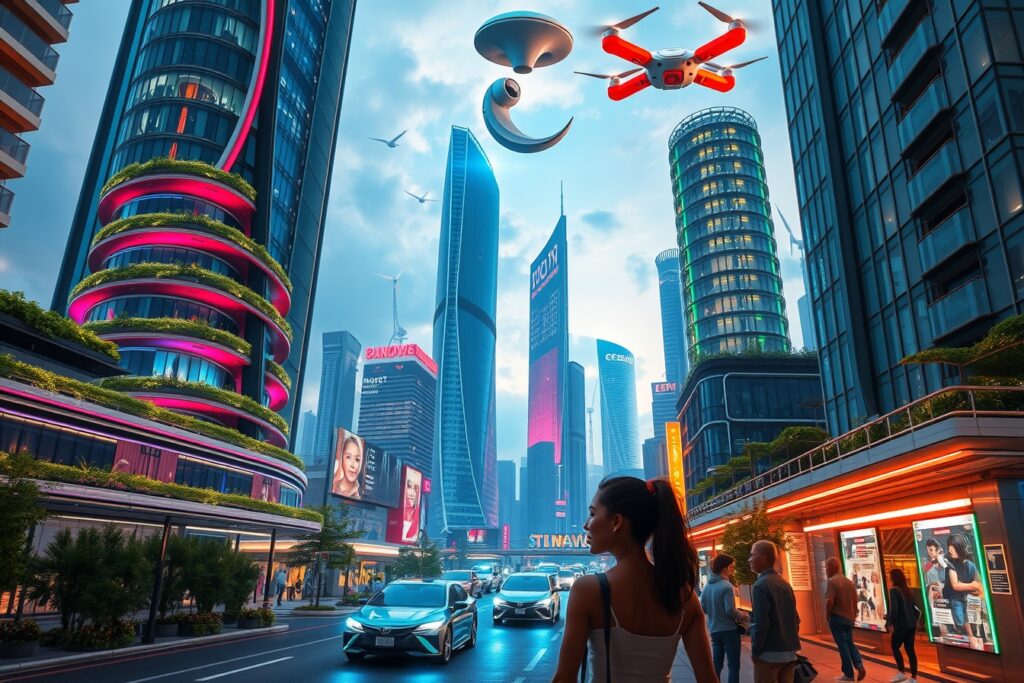 Futuristic City with Implanted Technology – free AI stock image