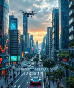 Futuristic City with Intelligent Transportation System – free AI stock image