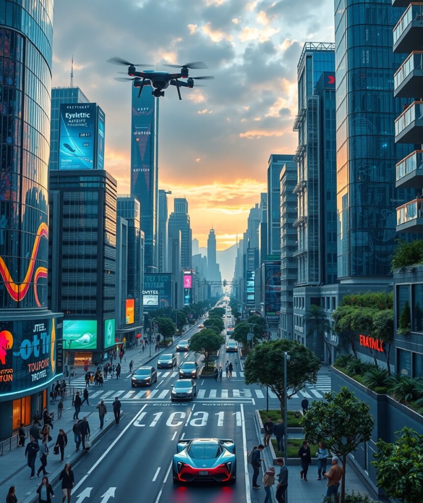 Futuristic City with Intelligent Transportation System – free AI stock image