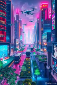 Futuristic Cityscape with Advanced Technology – free AI stock image