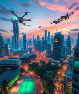Futuristic Cityscape with Advanced Technology – free AI stock image