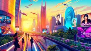 Futuristic Cityscape at Dusk – free AI stock image