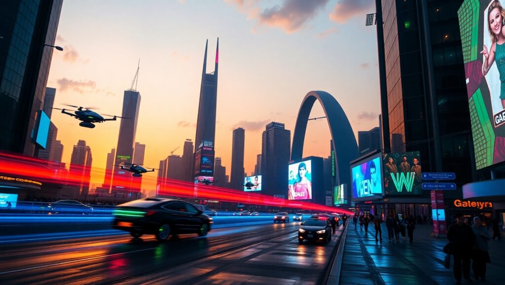 Futuristic Cityscape at Dusk pm6 – free AI stock image