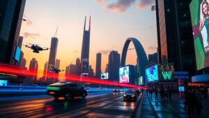 Futuristic Cityscape at Dusk pm6 – free AI stock image