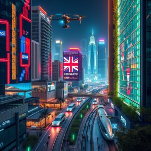 Futuristic Cityscape Dominated by Technology – free AI stock image