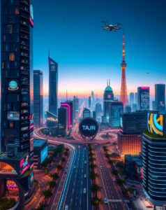 Futuristic Cityscape Dominated by Technology – free AI stock image
