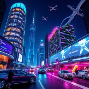 A Futuristic Cityscape Illuminated by Technology – free AI stock image