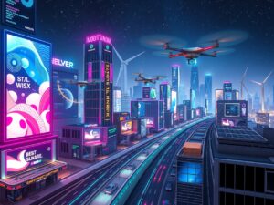 Futuristic Cityscape Illuminated by Technology – free AI stock image