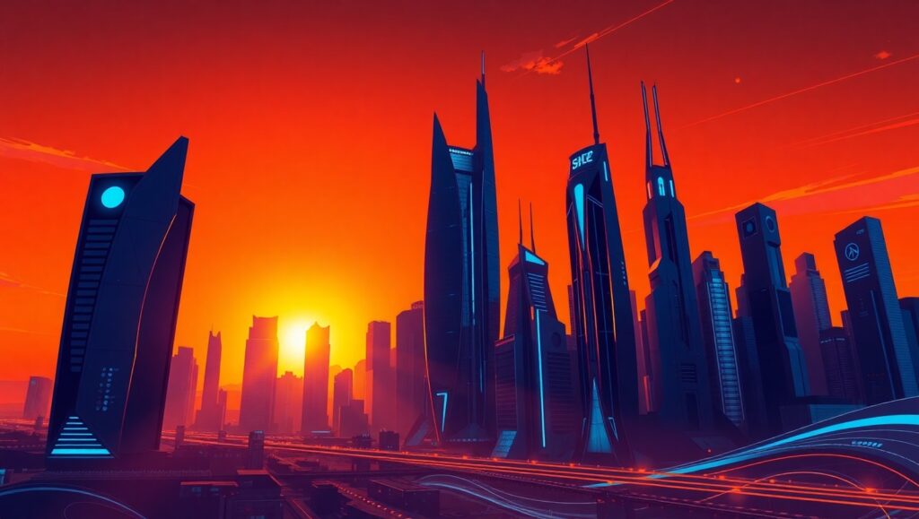 Futuristic Cityscape in Duotone – free AI stock image