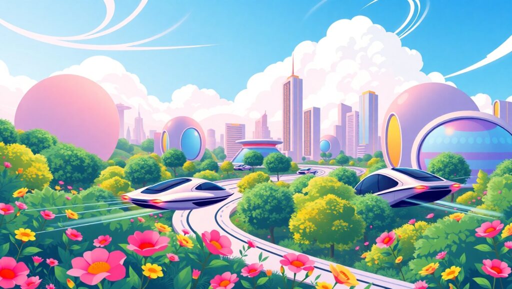 Futuristic Cityscape in Flat Design – free AI stock image