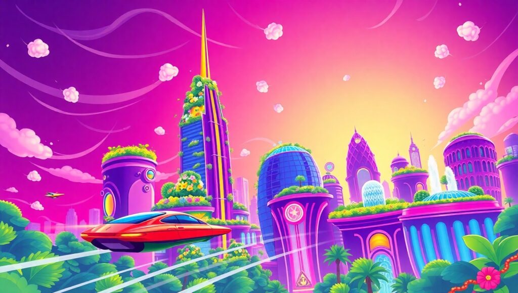 Futuristic Cityscape in Vector Style – free AI stock image