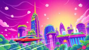 Futuristic Cityscape in Vector Style – free AI stock image