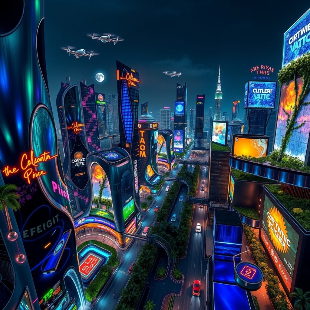 Futuristic Cityscape Infused with Technology – free AI stock image
