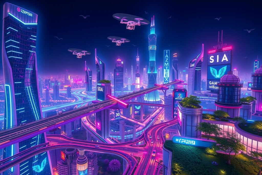 Futuristic Cityscape Powered by Technology – free AI stock image