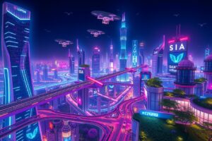 Futuristic Cityscape Powered by Technology – free AI stock image