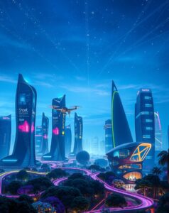 Futuristic Cityscape Powered by Technology – free AI stock image