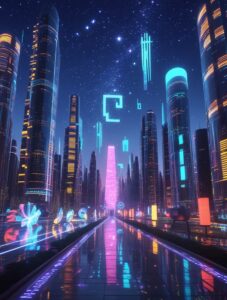 Futuristic Cityscape Under Starry – free AI stock image