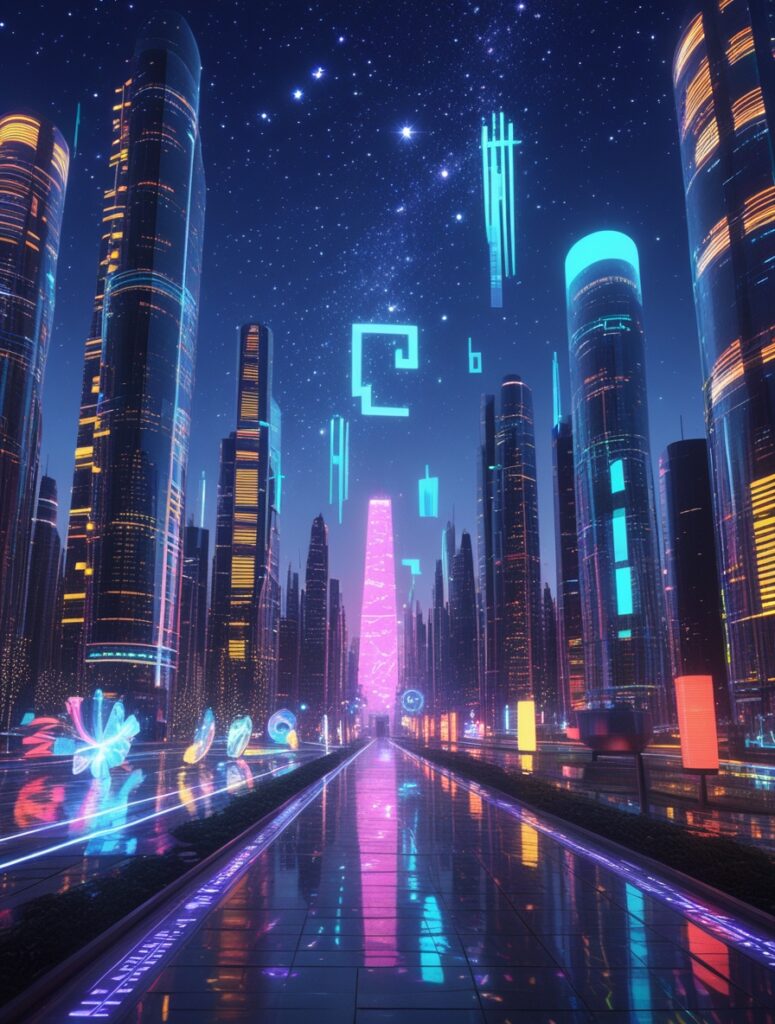 Futuristic Cityscape Under Starry – free AI stock image