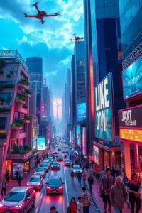 Futuristic Cityscape with Advanced Technologies – free AI stock image