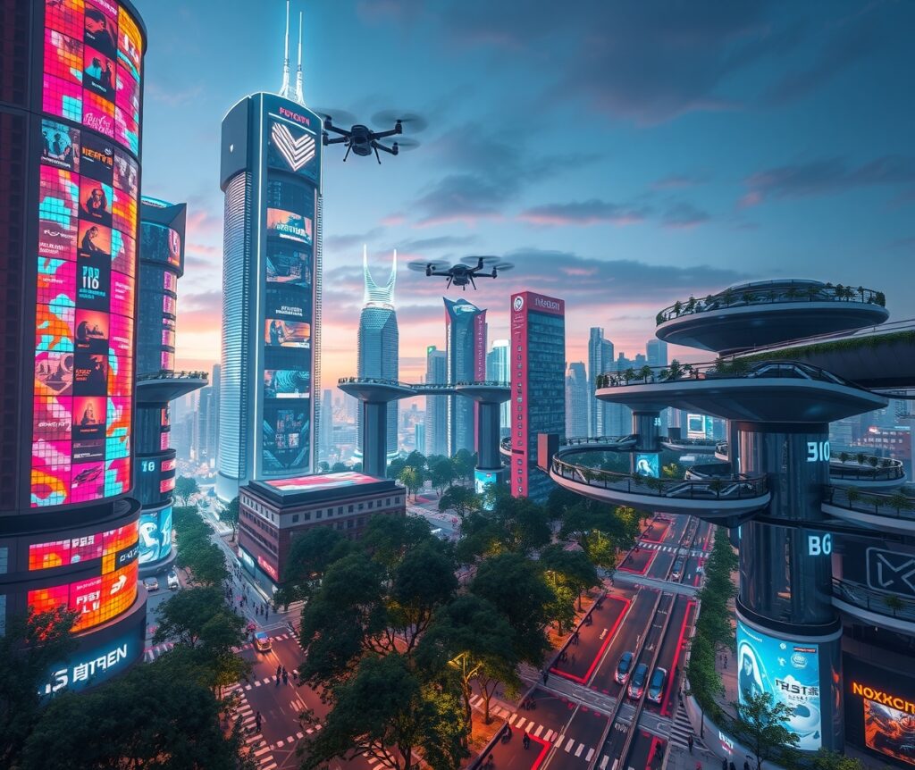 Futuristic Cityscape with Advanced Technologies – free AI stock image