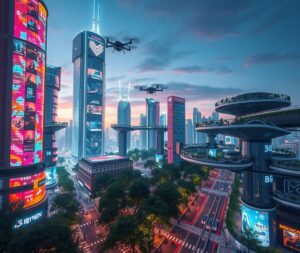 Futuristic Cityscape with Advanced Technologies – free AI stock image