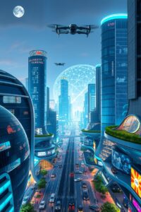 Futuristic Cityscape with Advanced Technology – free AI stock image