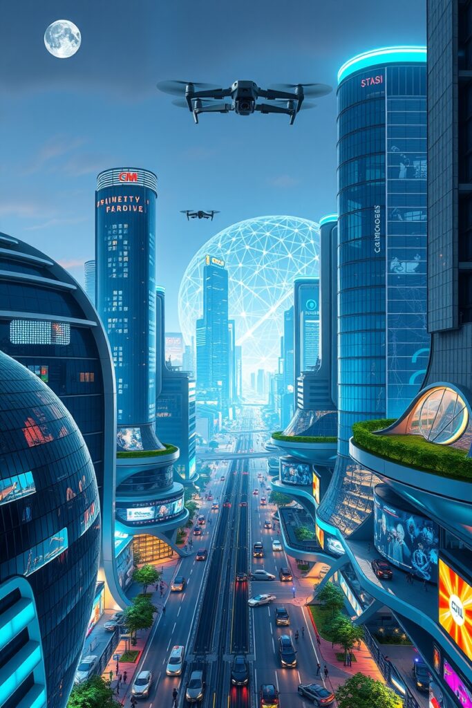 Futuristic Cityscape with Advanced Technology – free AI stock image