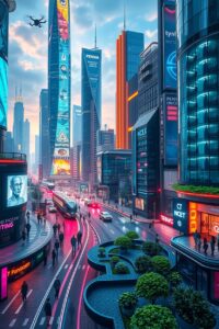 Futuristic Cityscape with Advanced Technology – free AI stock image