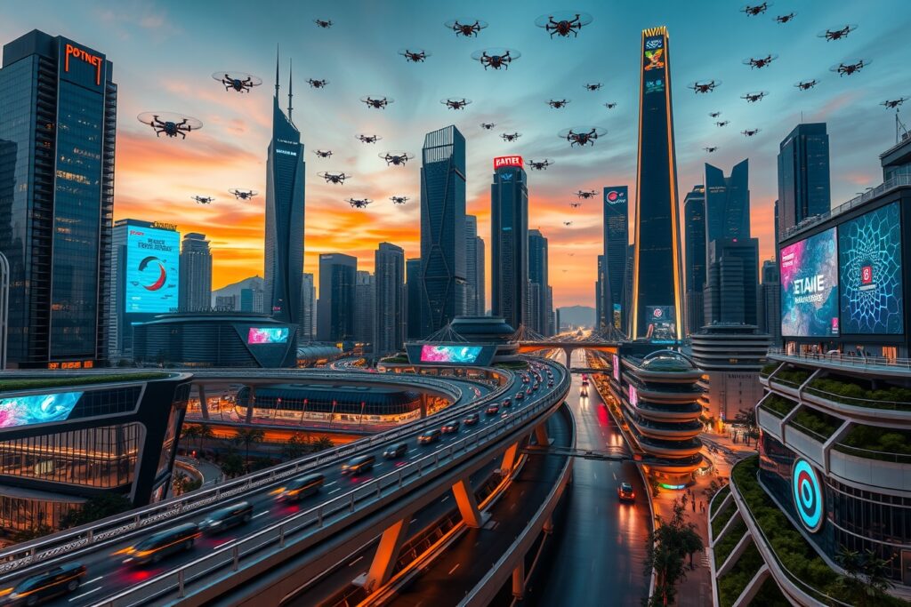 Futuristic Cityscape with Advanced Technology – free AI stock image
