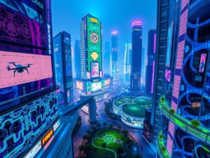 Futuristic Cityscape with Advanced Technology – free AI stock image