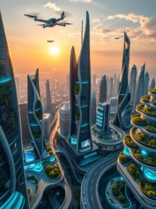 Futuristic Cityscape with Advanced Technology – free AI stock image