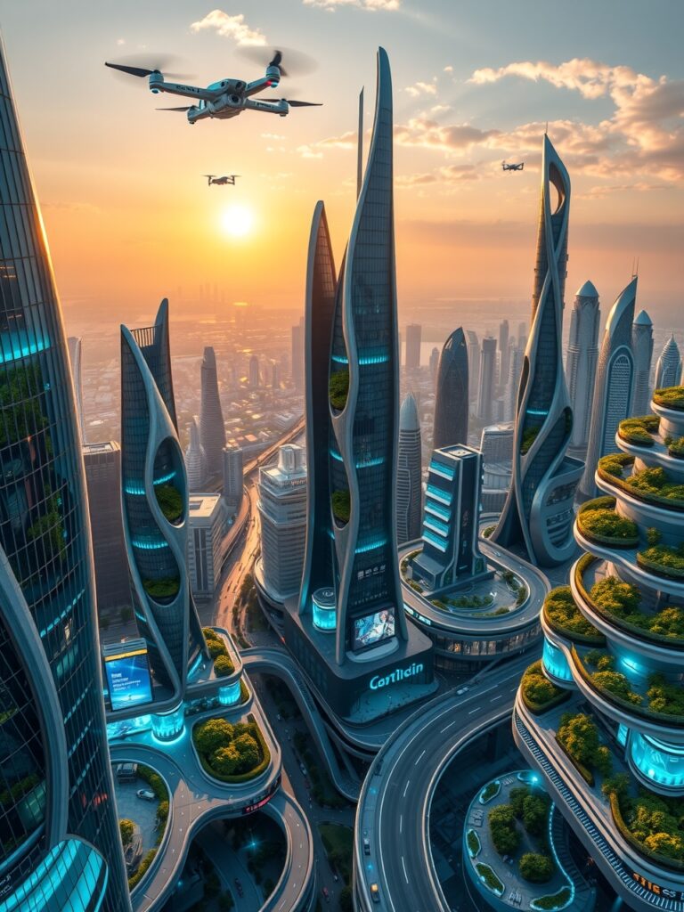 Futuristic Cityscape with Advanced Technology – free AI stock image