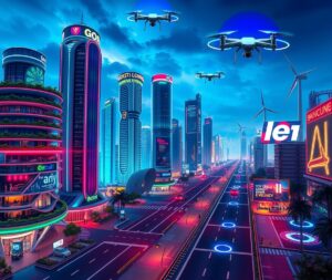 Futuristic Cityscape with Advanced Technology – free AI stock image