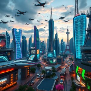 Futuristic Cityscape with Advanced Technology – free AI stock image