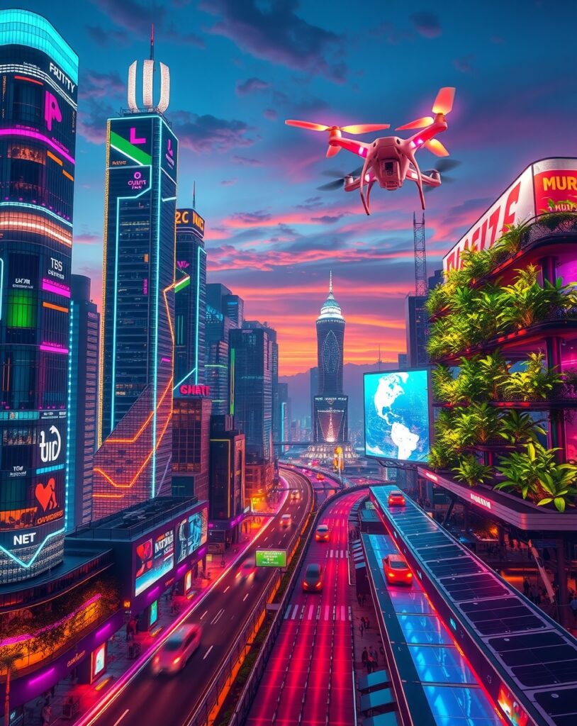 Futuristic Cityscape with Advanced Technology – free AI stock image