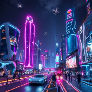 Futuristic Cityscape with Advanced Technology – free AI stock image