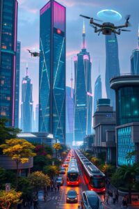 Futuristic Cityscape with Advanced Technology – free AI stock image