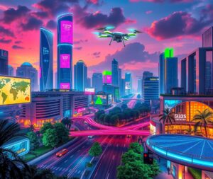 Futuristic Cityscape with Advanced Technology – free AI stock image
