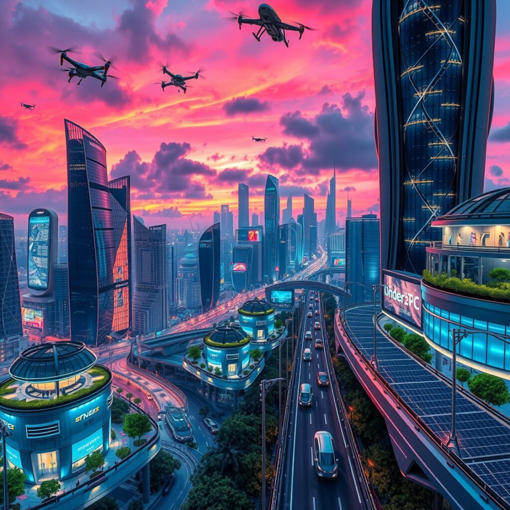 Futuristic Cityscape with Advanced Technology – free AI stock image