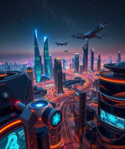 Futuristic Cityscape with Advanced Technology – free AI stock image