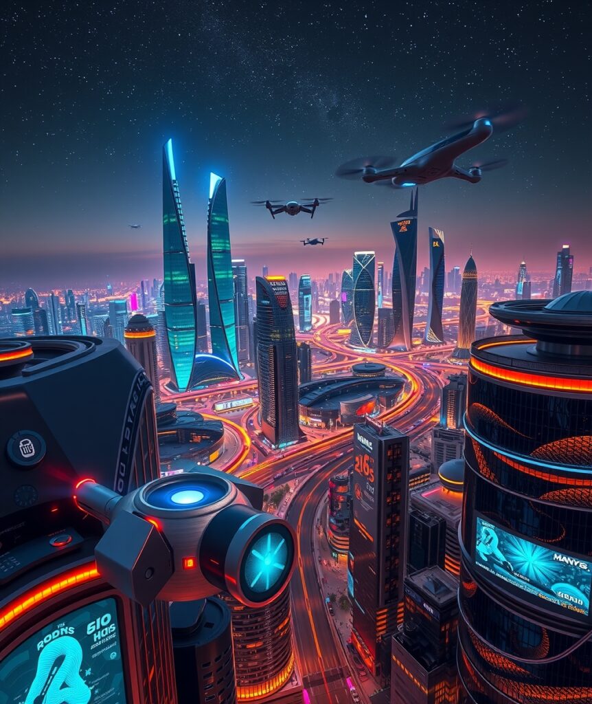 Futuristic Cityscape with Advanced Technology – free AI stock image