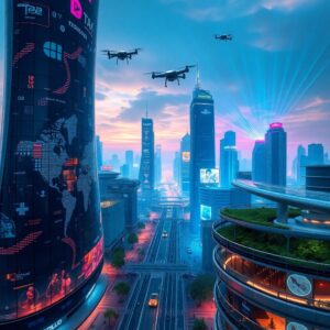 Futuristic Cityscape with Advanced Technology – free AI stock image