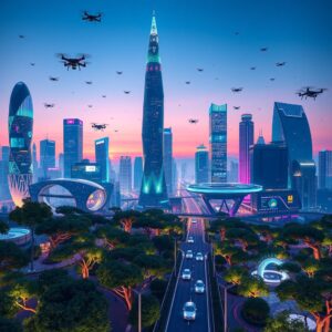 Futuristic Cityscape with Advanced Technology – free AI stock image