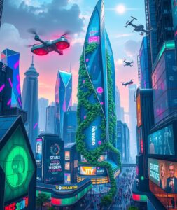 Futuristic Cityscape with Advanced Technology – free AI stock image