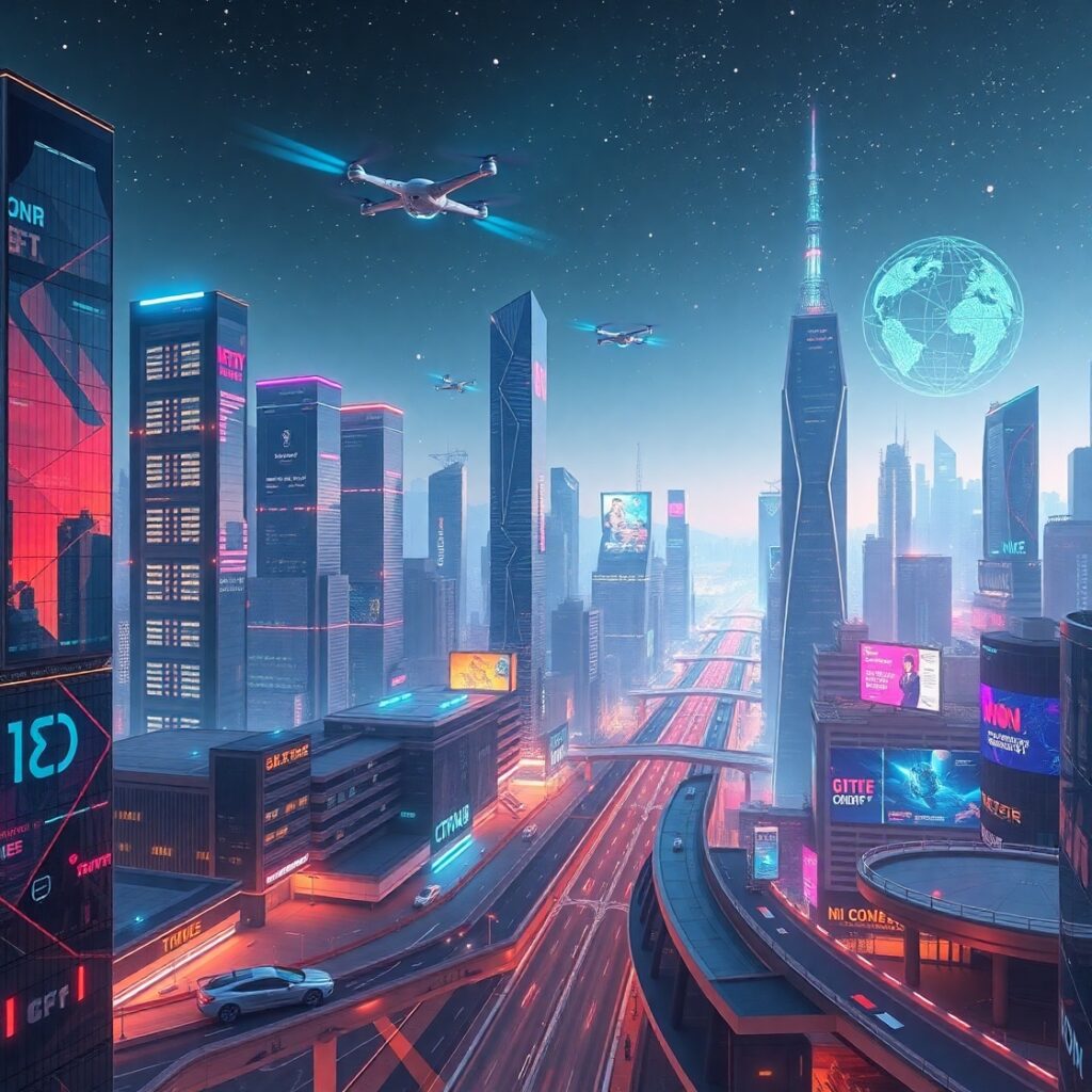 Futuristic Cityscape with Advanced Technology – free AI stock image