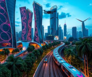 Futuristic Cityscape with Advanced Technology – free AI stock image